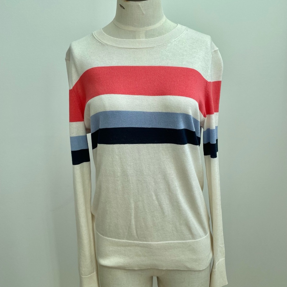 Banana Republic Crew Neck Cream Striped Sweater